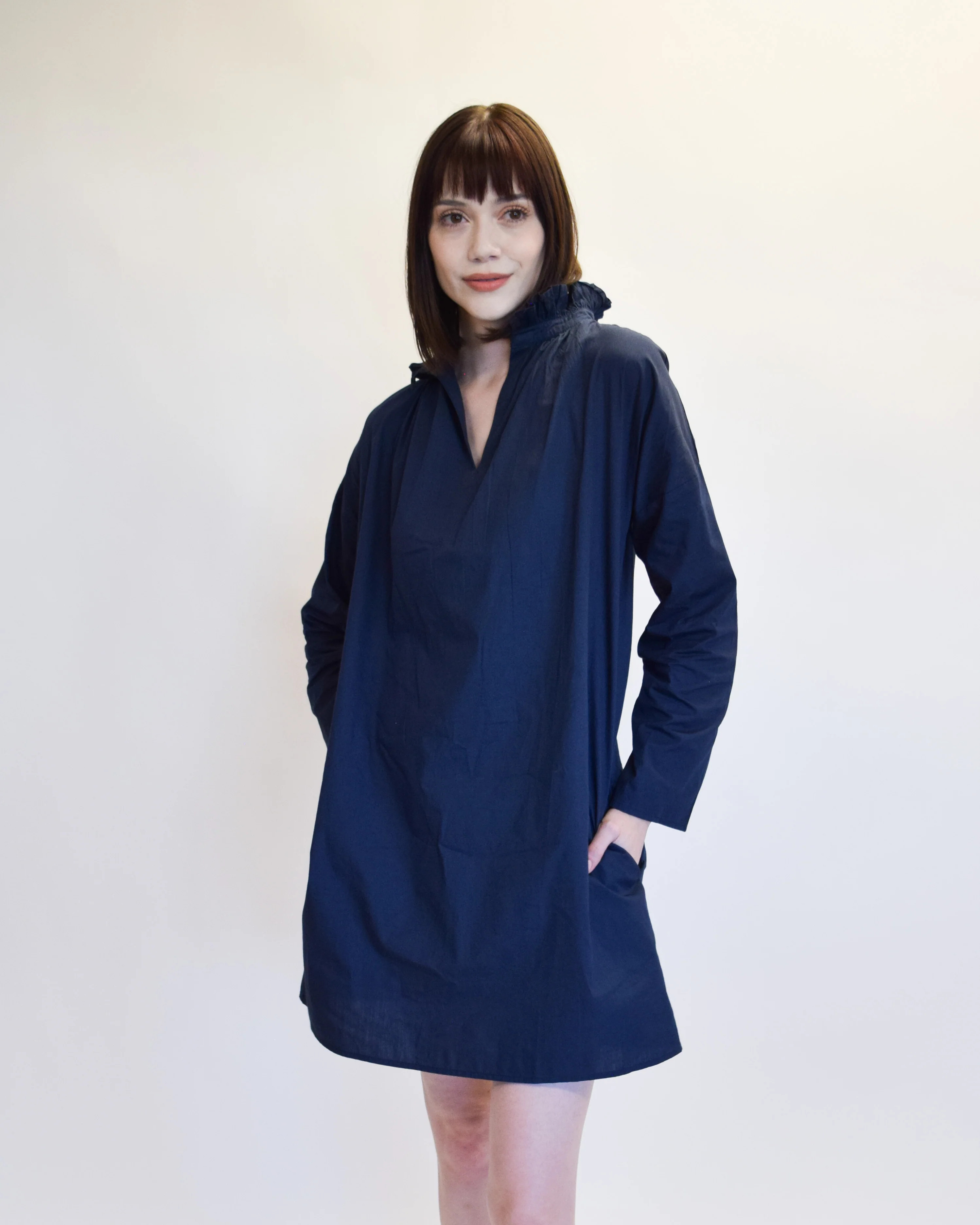 Vicki Long Sleeve Dress Navy Poplin | Never A Wallflower