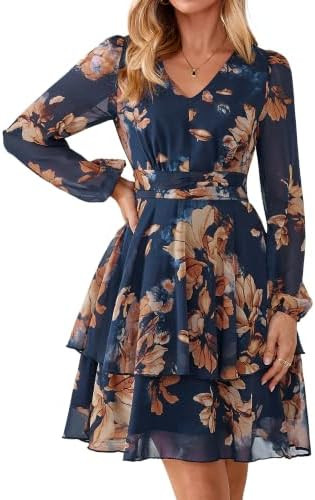 Simplee Womens Floral Wedding Guest Dresses Chiffon A Line Fall Dresses | Cocktail Party, Western... | Amazon (US)