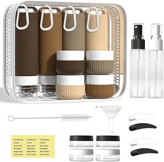 26 Pcs TSA Approved Travel Toiletry Bottles Set, Leakproof Silicone Refillable Travel Containers ... | Amazon (US)