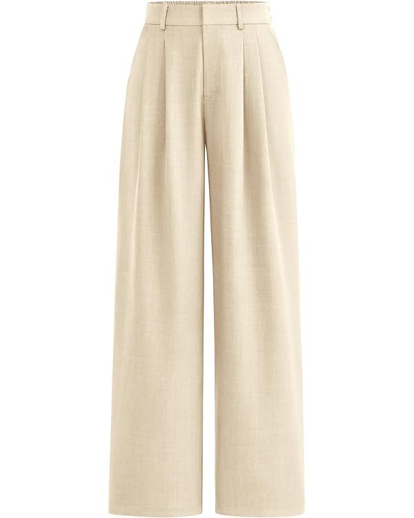 Pretty Garden Womens Elastic High Waisted Straight Leg Business Trousers Slacks With Pockets | Amazon (US)