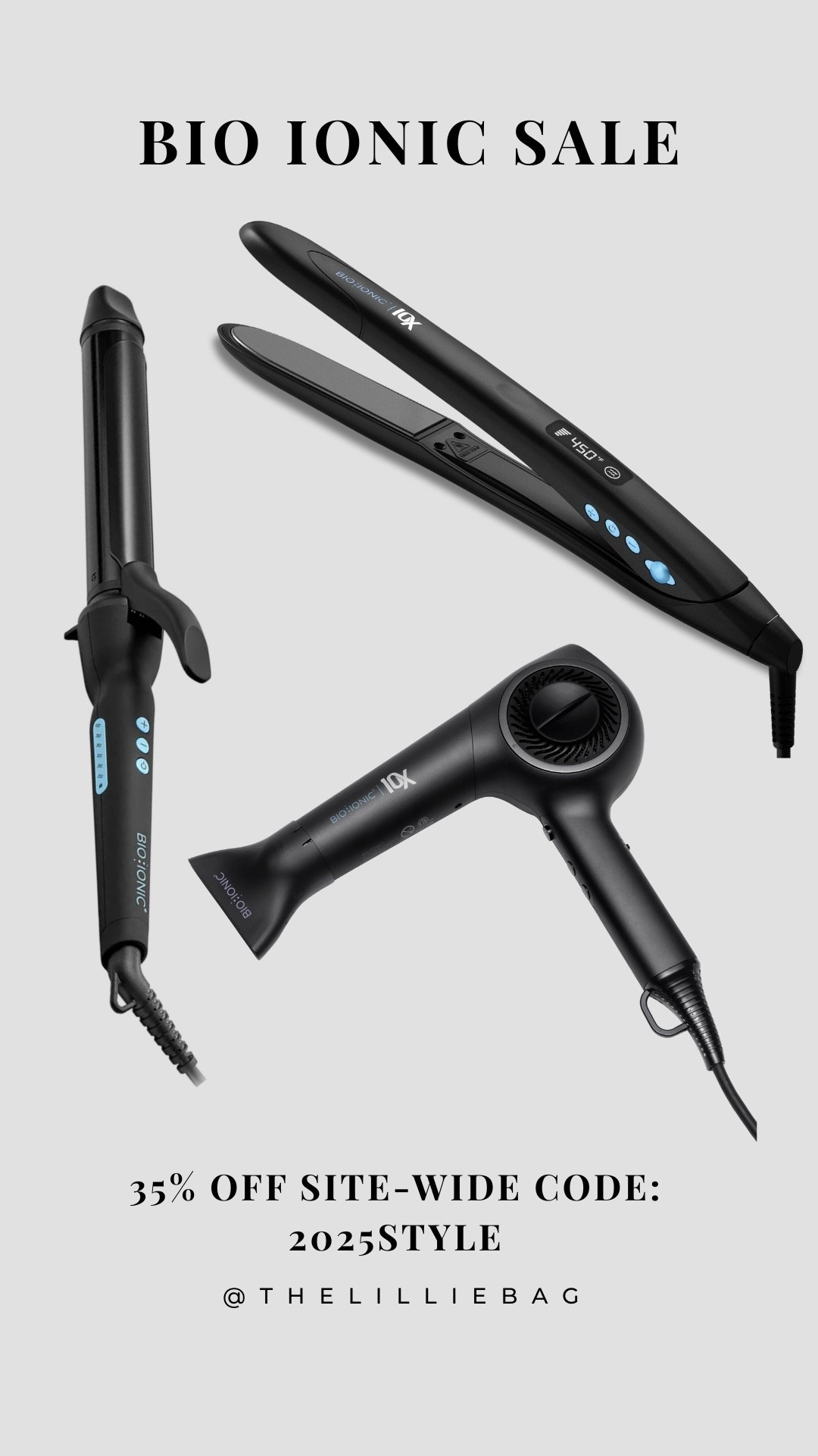 35% off bio ionic sitewide! Code: 2025STYLE 

Hair tools. Hair sale. Beauty  

#LTKSaleAlert #LTKBeauty