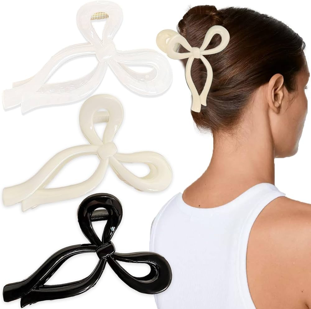 3 PCS Bow Hair Clips 4.3 Inch Large Hair Claw Clips Butterfly Hair Accessories for Women Thin Thi... | Amazon (US)
