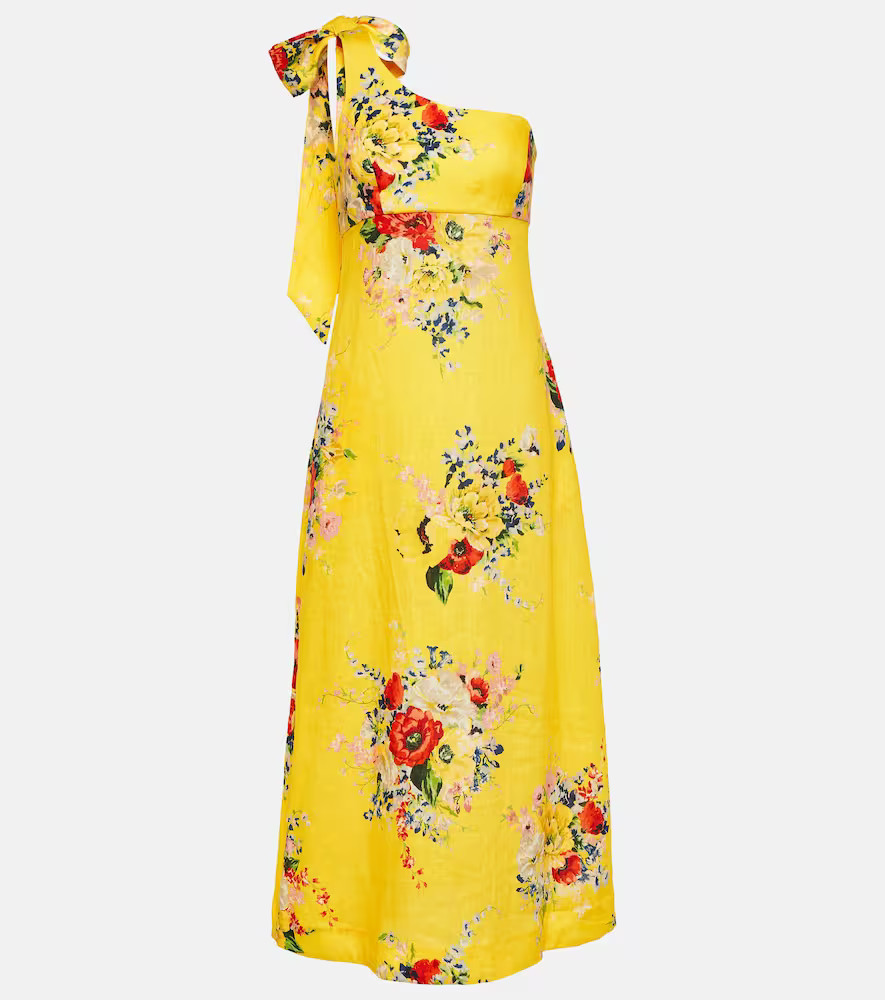 Zimmermann One-shoulder floral linen midi dress | Mytheresa (US/CA)