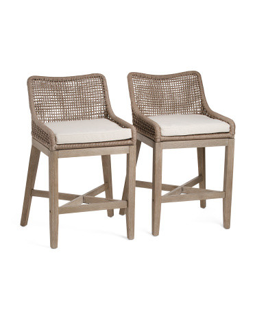 Set Of 2 Wooden Grid Weave Rope Counter Stools | Chairs & Seating | Marshalls | Marshalls