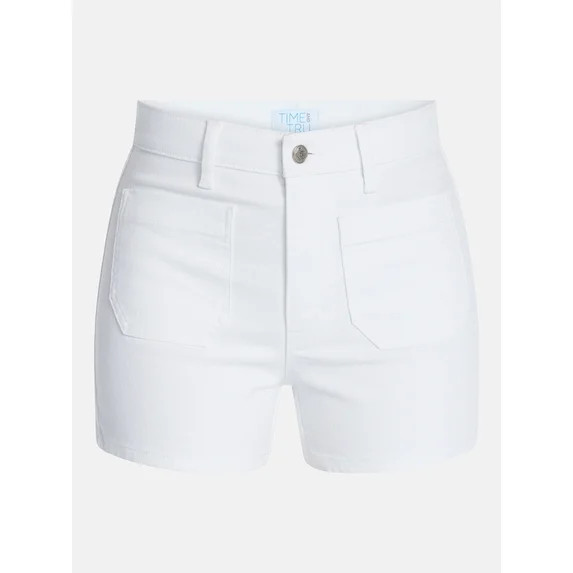 Time and Tru Women's High Rise Patch Pocket Denim Shorts, 4" Inseam, Sizes 0-20 - Walmart.com | Walmart (US)