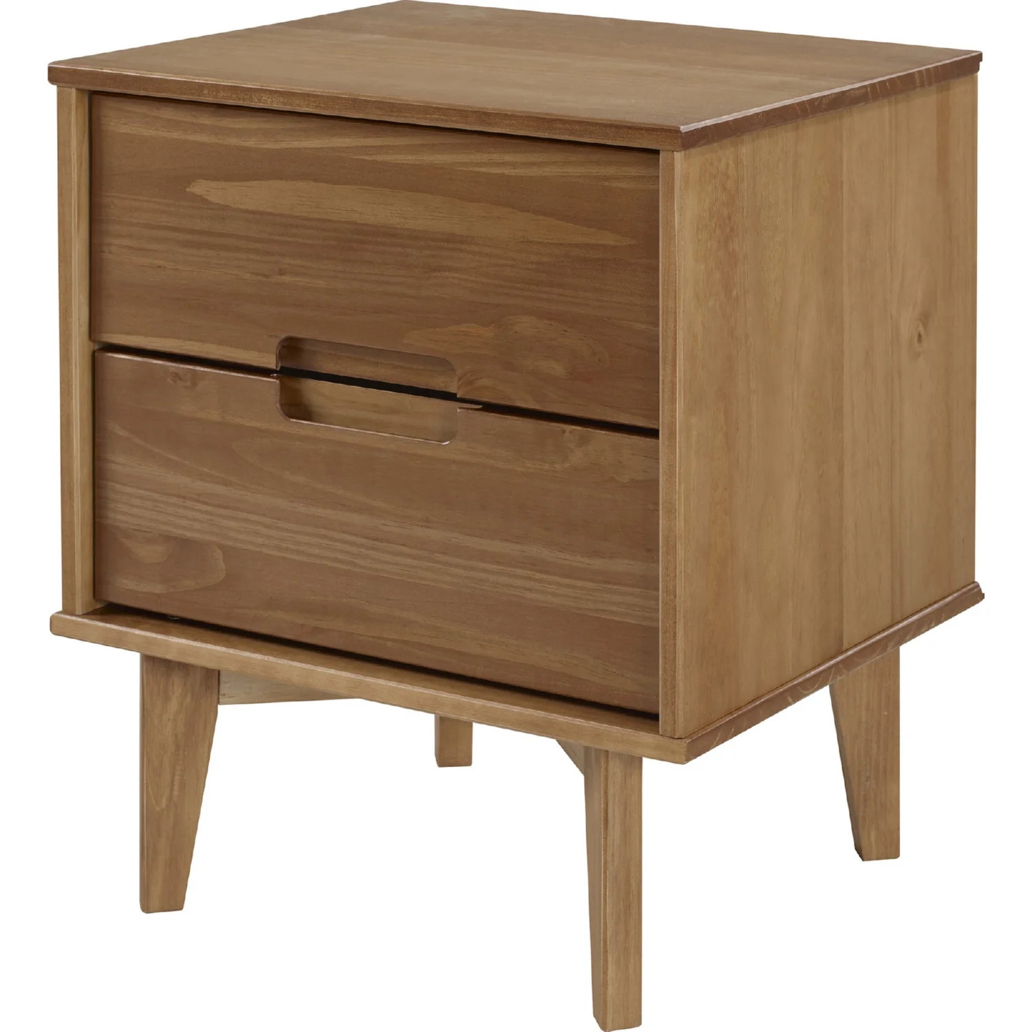 Walker Edison Mid Century Modern 2 Drawer Wood Nightstand - Caramel | Walmart (US)