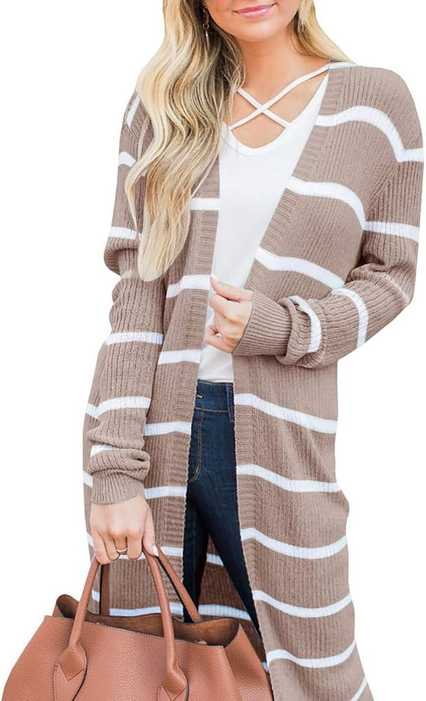 Lovaru Womens Boho Open Front Cardigan Colorblock Long Sleeve Loose Knit Lightweight Sweaters | Amazon (US)