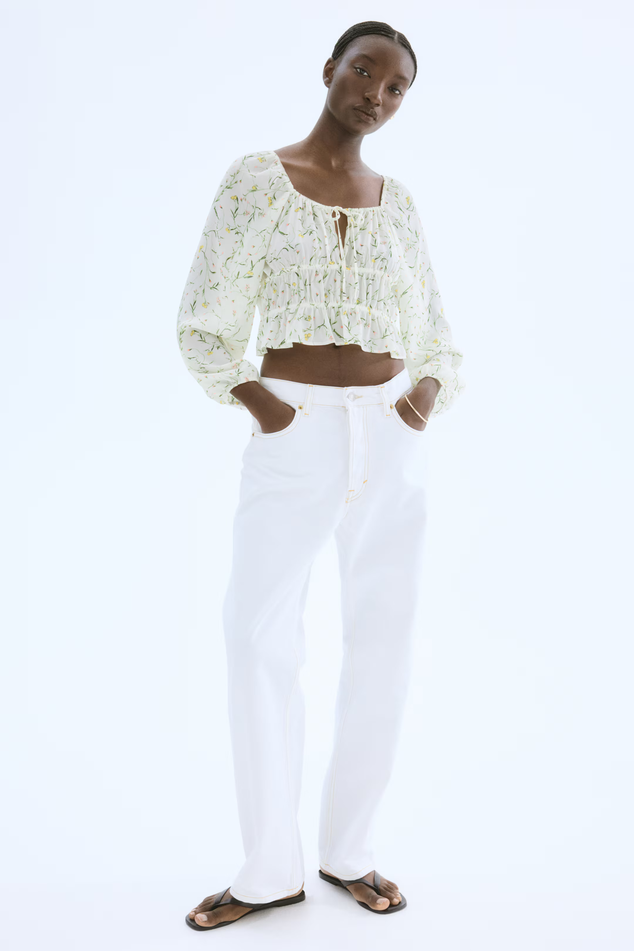 Blouse froissée - Bleu clair/blanc/fleuri - FEMME | H&M BE | H&M (FR, IT, ES, PT, BE)