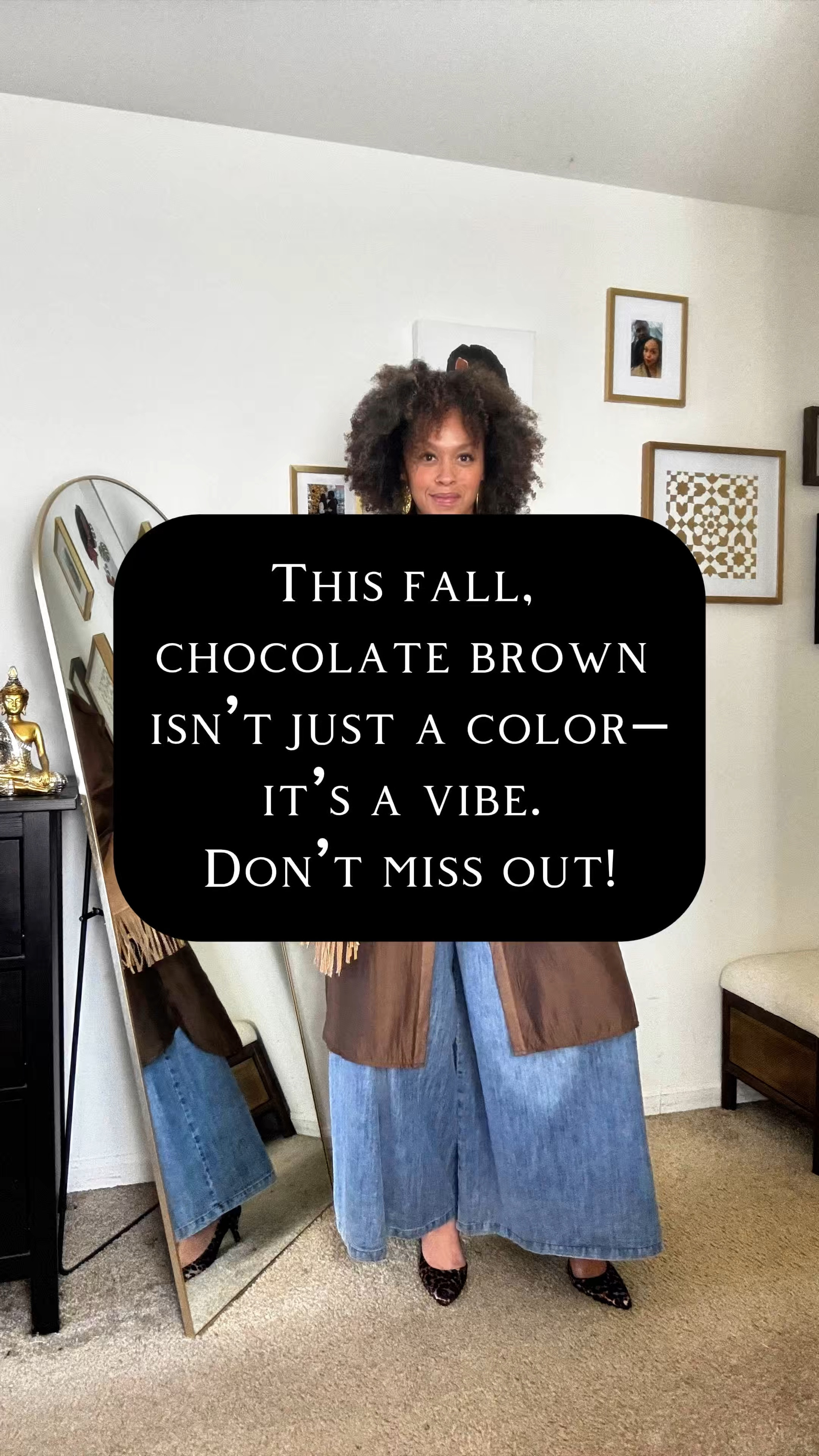 I love the uniqueness and feel of this flowy brown button down! It creates texture and movement in your outfit!! Pairs nicely with wide leg or a skinny jean!

For your reference I am 5,6” and 187lbs

✨brown button down- XL (SHEIN)
✨wide leg drawstring pants- OSFA (Amazon)
✨suede fringe clutch- thrifted 
✨leopard print pumps- 9.5 (DSW)

#LTKStyleTip #LTKSaleAlert #LTKMidsize