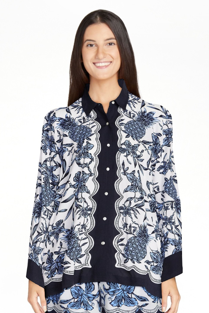 Free Assembly Women's and Women’s Plus Pineapple Print Shirt with Long Sleeves, Sizes XS-4X | Walmart (US)