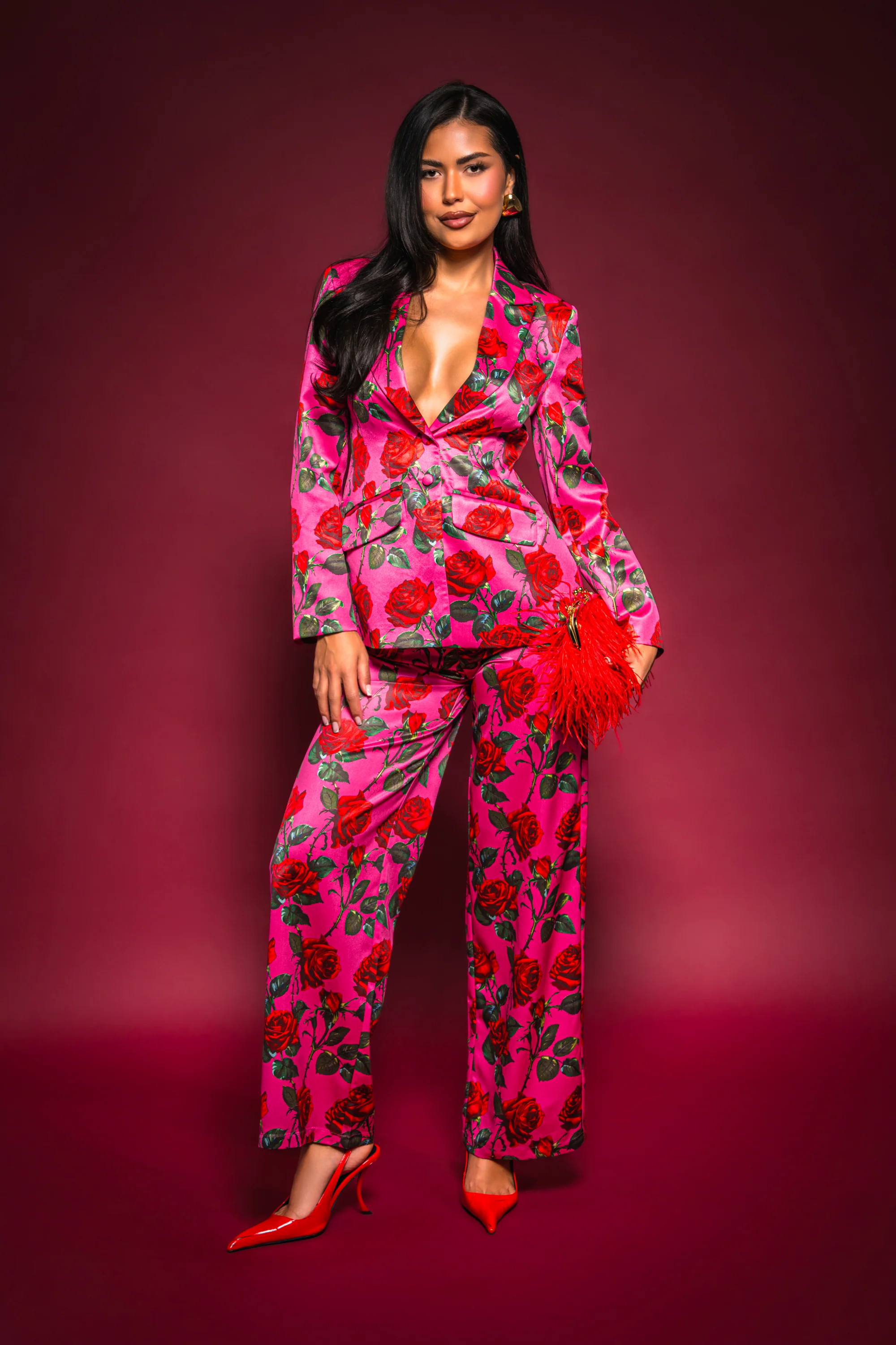 DOZEN ROSES SATIN PANT IN FUCHSIA | AKIRA