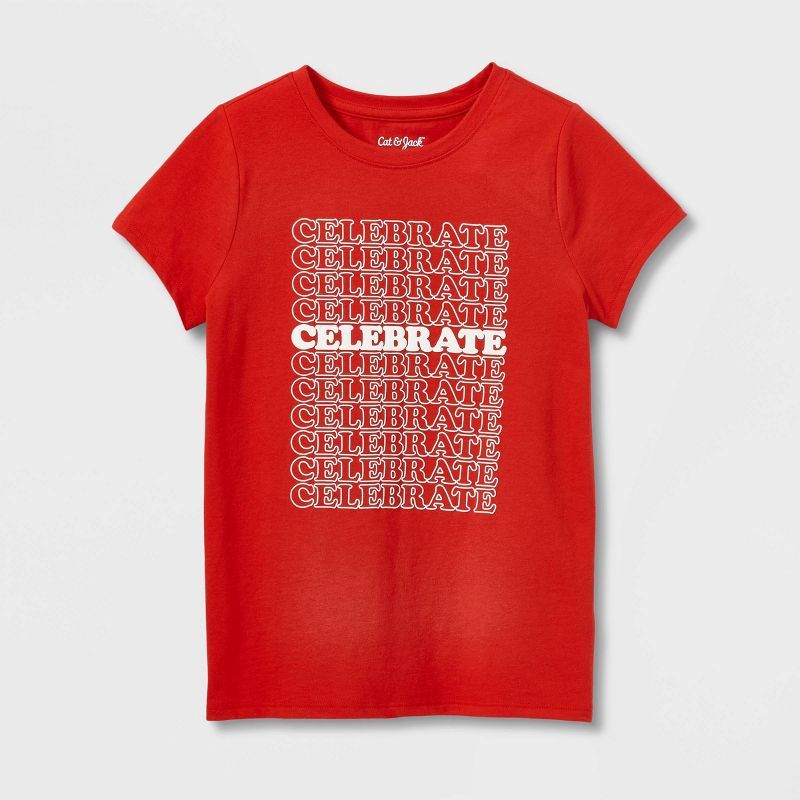Girls' 'Celebrate' Short Sleeve Graphic T-Shirt - Cat & Jack™ Red | Target