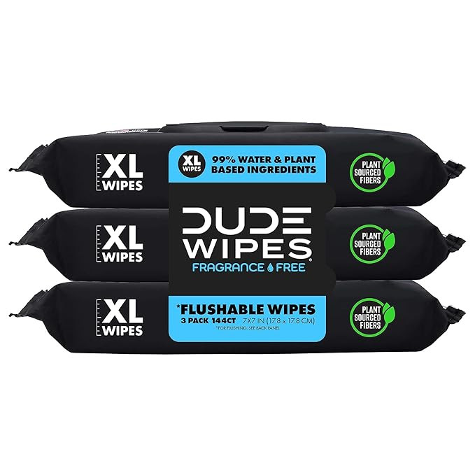 DUDE Wipes - Flushable Wipes - 3 Pack, 144 Wipes - Unscented Extra-Large Adult Wet Wipes - Vitami... | Amazon (US)