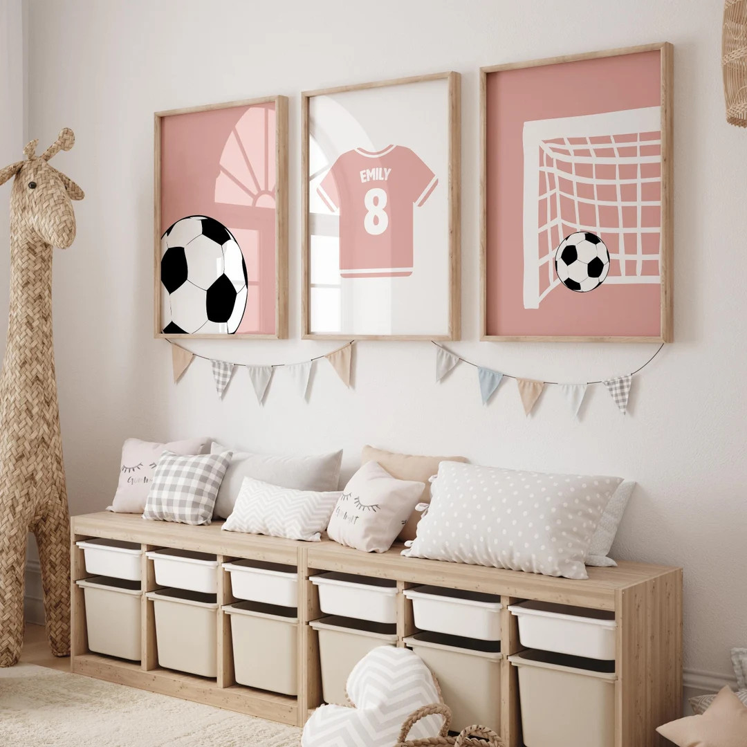 Girl Soccer Wall Art, Girls Bedroom Decor, Soccer Prints, Set of 3 Soccer Poster, Sports Nursery,... | Etsy (US)