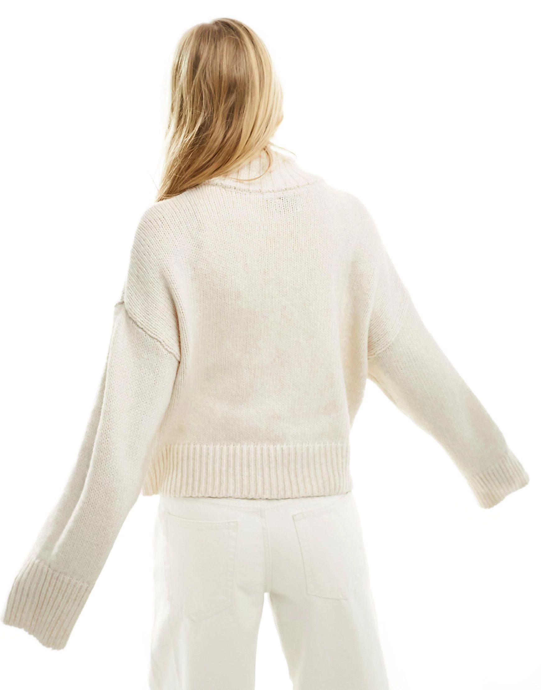 ASOS DESIGN relaxed jumper with zip collar in cream | ASOS (Global)