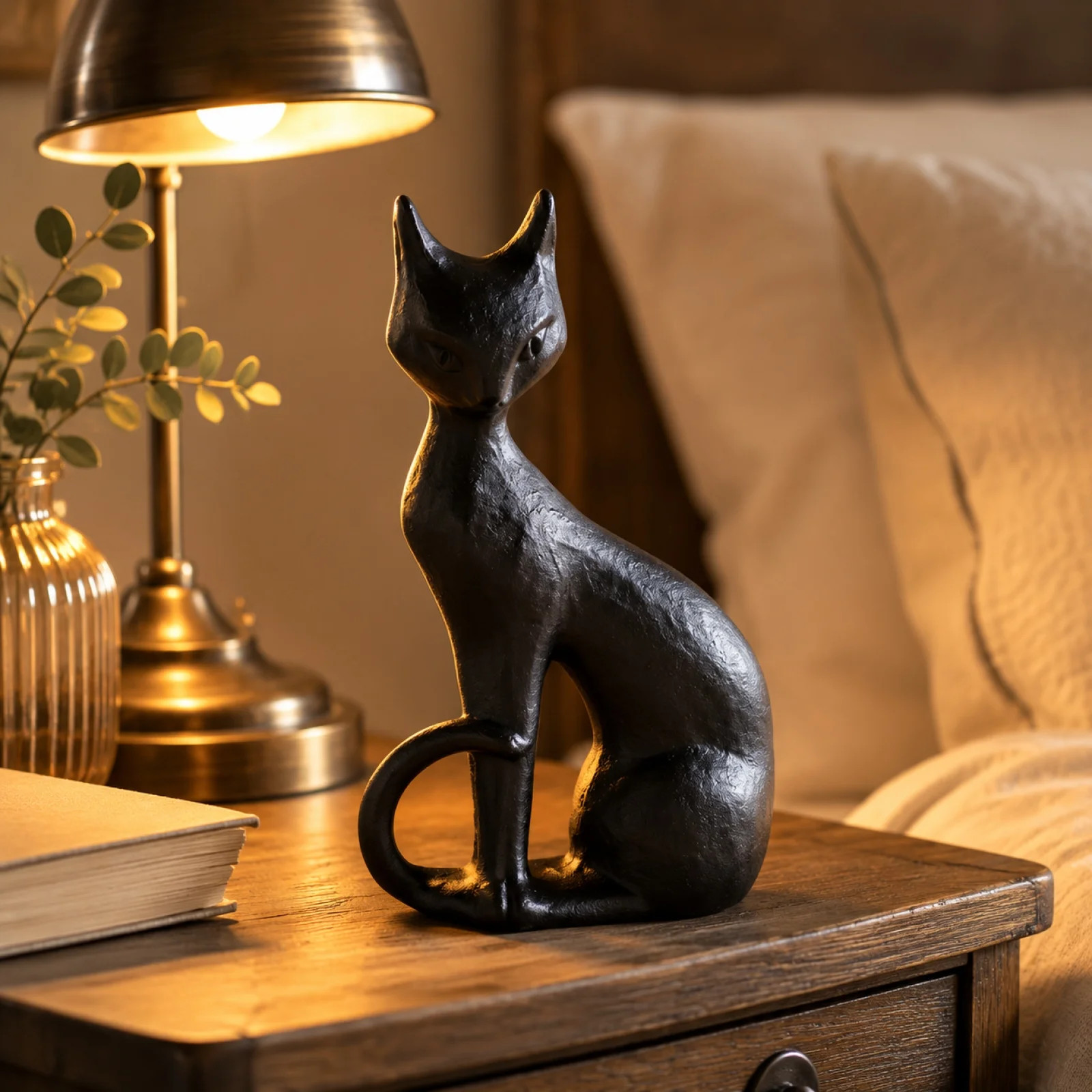 Sculpted Bronze Tone Black Sitting Cat Resin Figurine Textured Feline Tabletop Statue Vintage Ind... | Walmart (US)