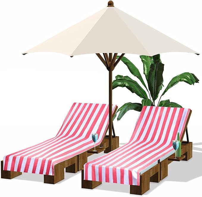 2 Packs Beach Chair Towel 30 x 85 Inch Chaise Lounge Cushion Covers Microfiber Chair Towel Portab... | Amazon (US)