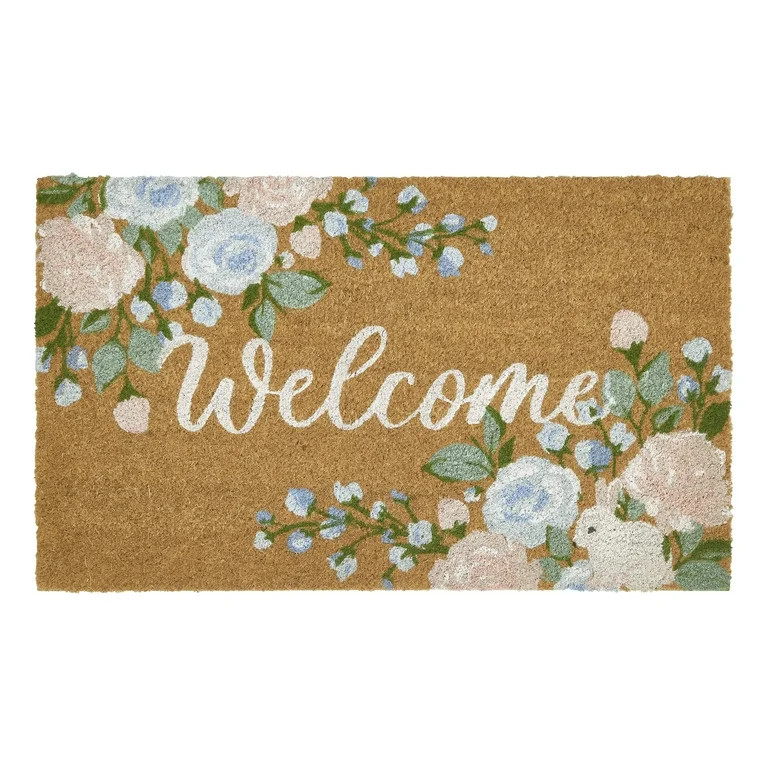 Bunny and Floral Outdoor Coir Doormat, Natural and Pink, 30" x 18",Easter by My Texas House | Walmart (US)