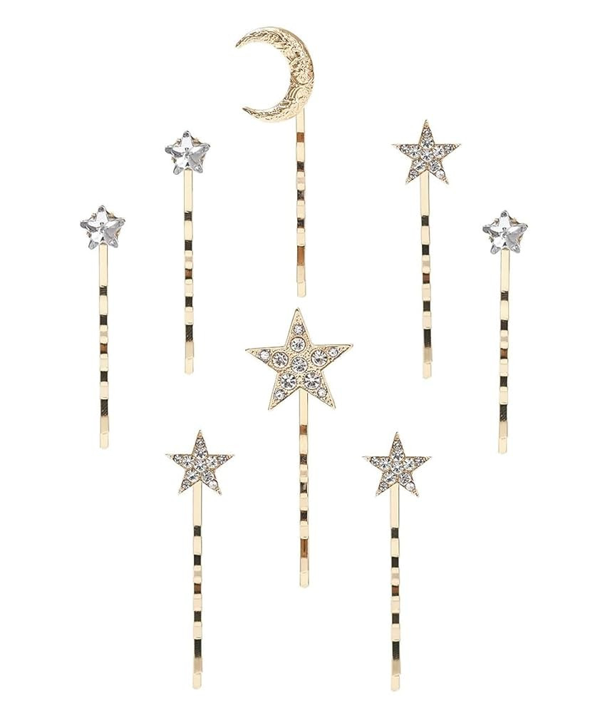 Gold Rhinestone Star and Moon Hair Pins for Girls and Women, 8 Pieces 2.3-inch Crystal Hair Clips... | Amazon (US)