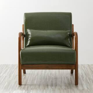 Mid-Century Modern Hunter Green PU Leather Accent Arm Chair with Walnut Ruberwood Frame | The Home Depot