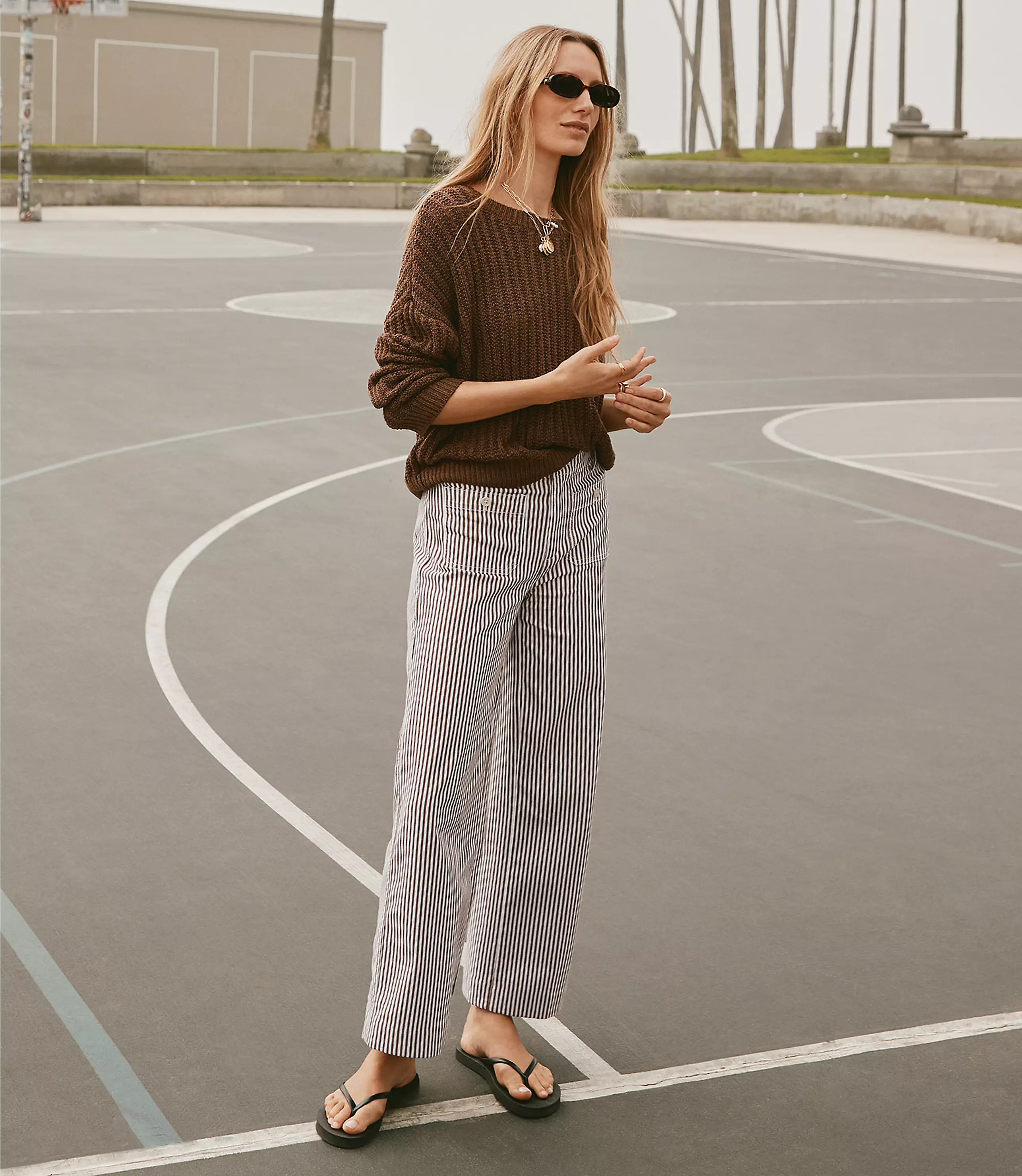 Palmer Wide Leg Crop Pants in Stripe | LOFT