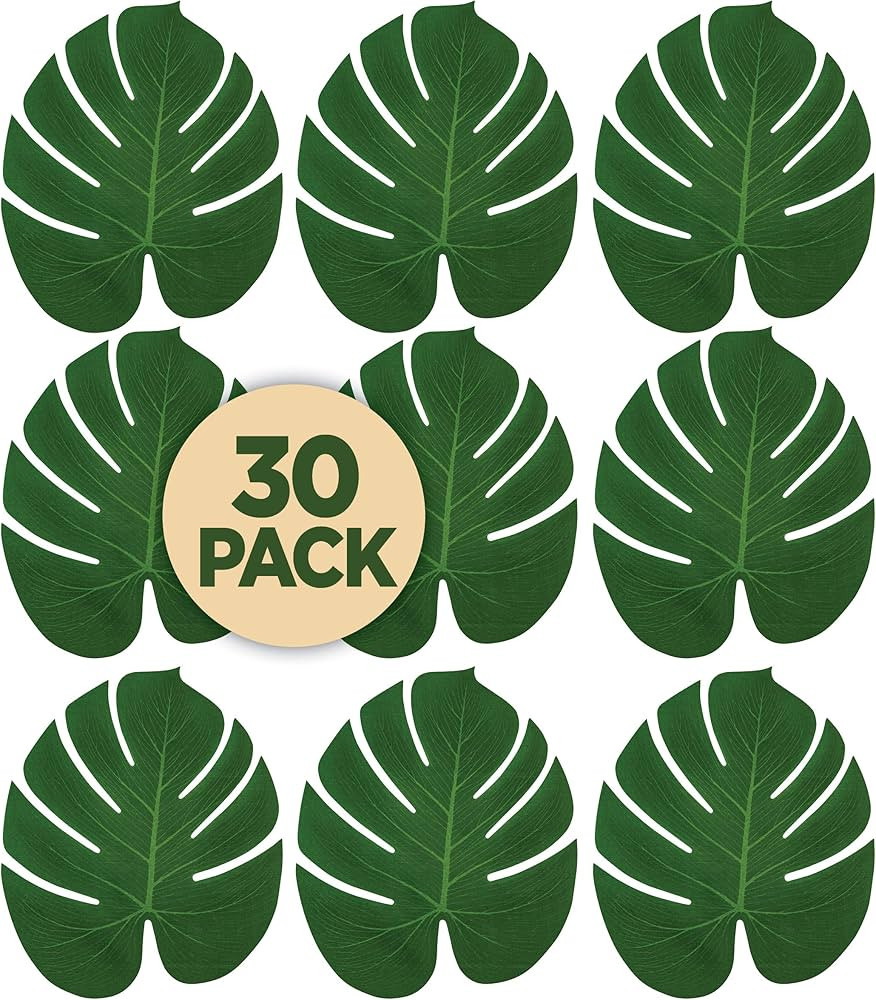 Prextex 30 Artificial Palm Leaves for Party Table Decoration, Imitation Tropical Leaf Placemats T... | Amazon (US)