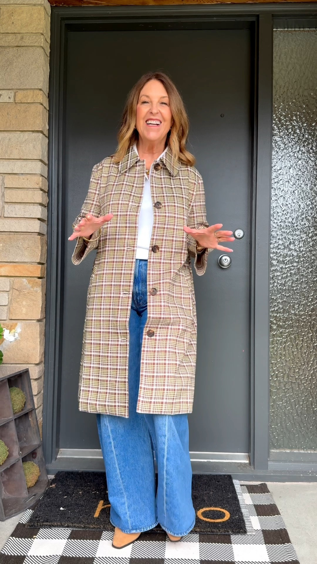 A fun, cute, and lightweight plaid coat for fall.  

It's a statement piece that adds interest to any denim outfit.

#LTKSeasonal #LTKOver40 #LTKPetite