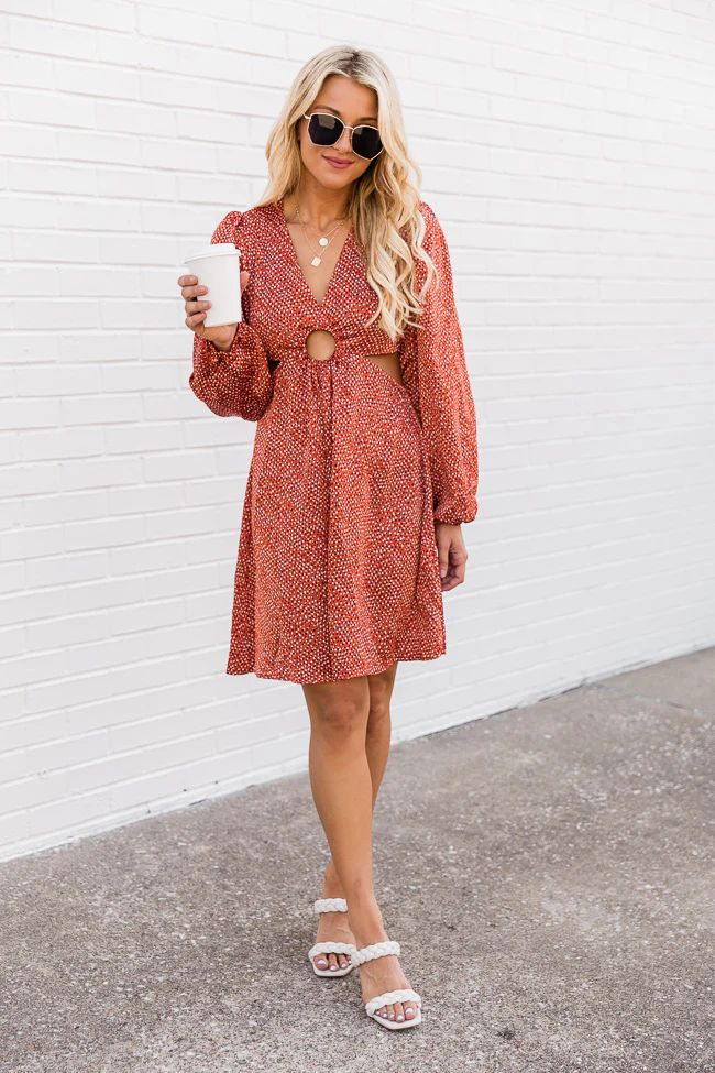 Bittersweet Night Rust Cut Out O-Ring Mini Dress FINAL SALE | The Pink Lily Boutique