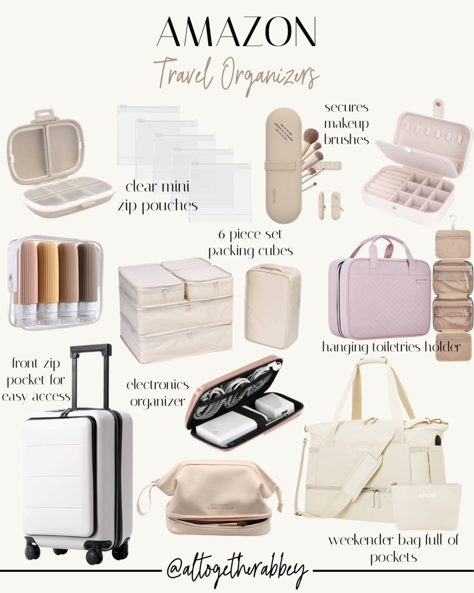 My top picks: travel organizers and packing essentials. These items are perfect for staying organized on the go and will help you maximize your space while packing! 

Travel essentials // travel organizers // packing cubes // toiletries bag // luggage // weekender bag // Amazon finds // Amazon travel must-haves #LTKxPrimeDay 

#LTKitbag #LTKtravel #LTKbeauty