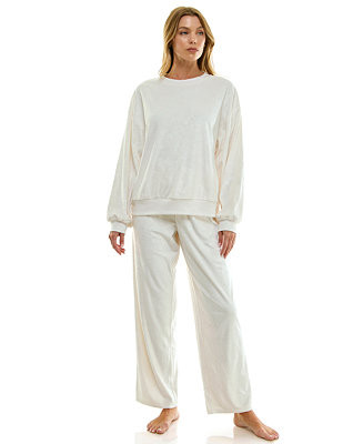 Women's Long-Sleeve Crew Neck and Pant Set | Macy's