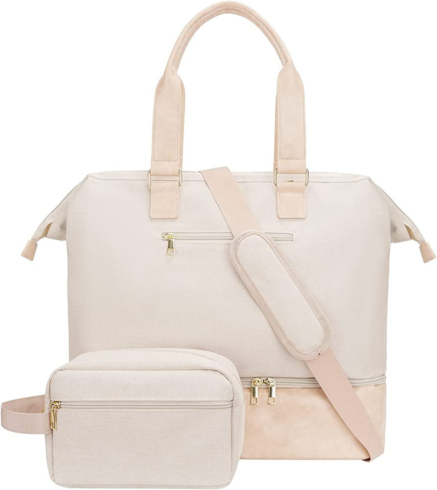 MINKARS Weekender Bag with Shoe Compartment Travel Tote Overnight Bag, Beige | Amazon (US)