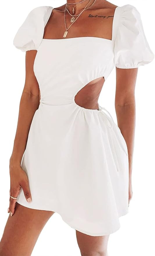 BEJONS Women Wedding Guest Dresses Summer Dress Square Neck Short Sleeves Backless Casual Party M... | Amazon (US)