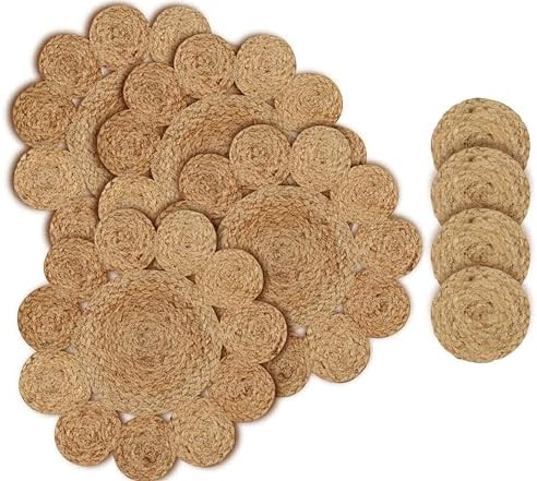 Jute Round Braided Placemats 13 inch Set of 4 Heat Resistant Jute Table Mats Farmhouse Woven Plac... | Amazon (US)