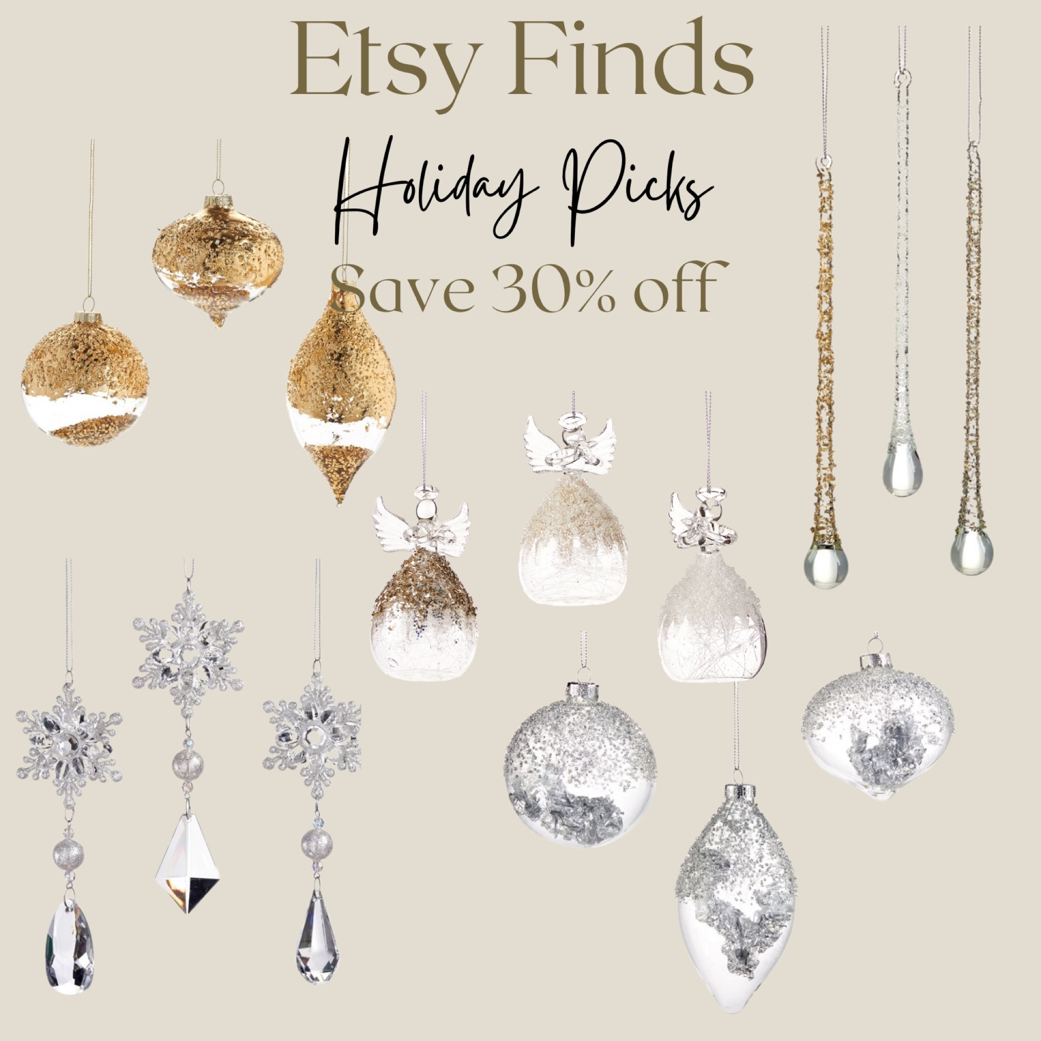 Unique Holiday decor pieces from my Shop are 30% off when you use code OCT30 at checkout! @esty christmas decor | christmas holiday ornaments | gold glass ornaments | silver 

#LTKHoliday #LTKSaleAlert #LTKFindsUnder50