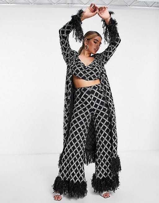 ASOS LUXE 	top and pants set embellished in black and silver | ASOS | ASOS (Global)
