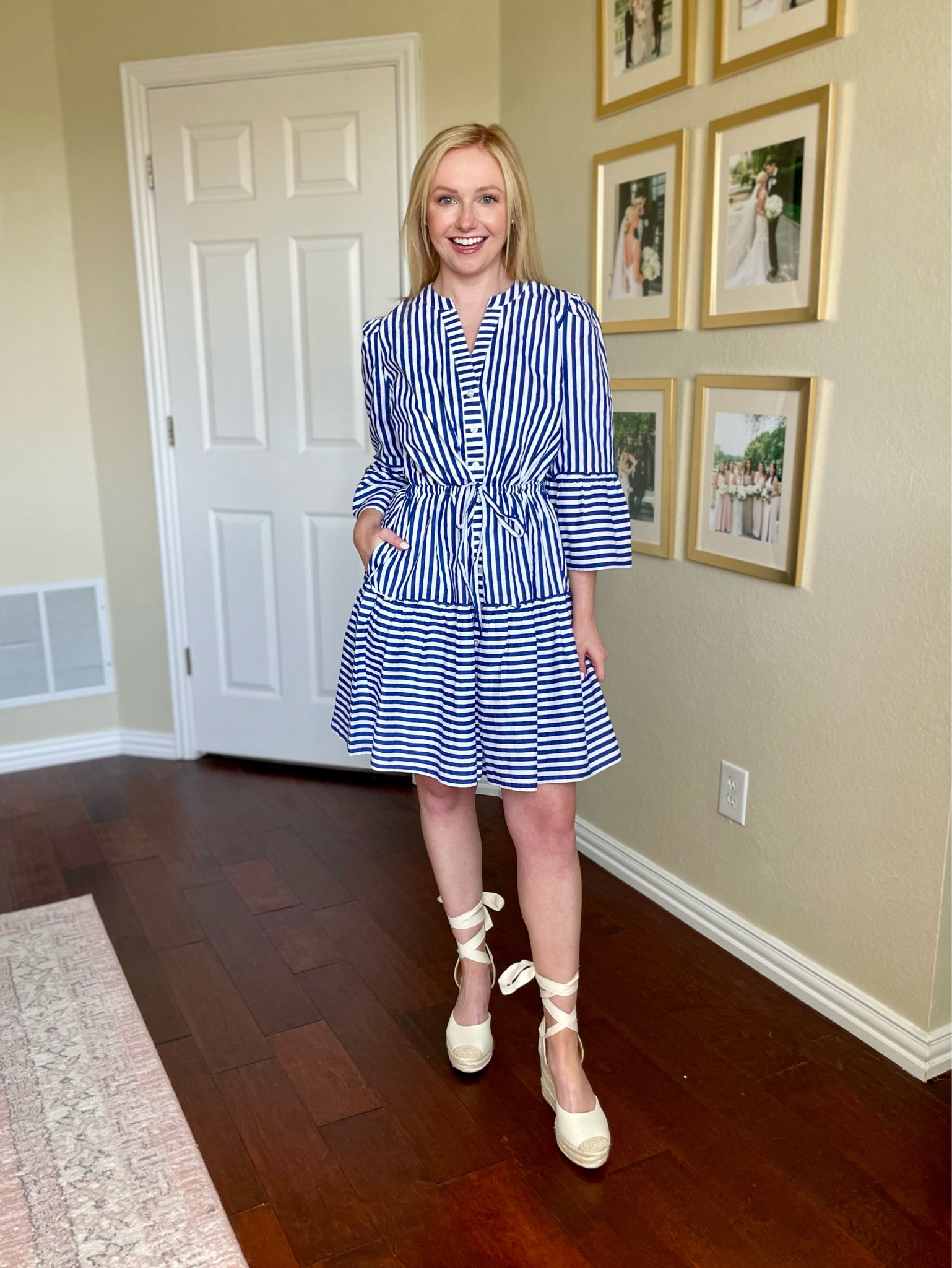Wearing an XS | summer dress, striped dress, summer workwear, work dress, work outfit, espadrilles, Fourth of July outfit, summer outfit 

#LTKSeasonal #LTKStyleTip