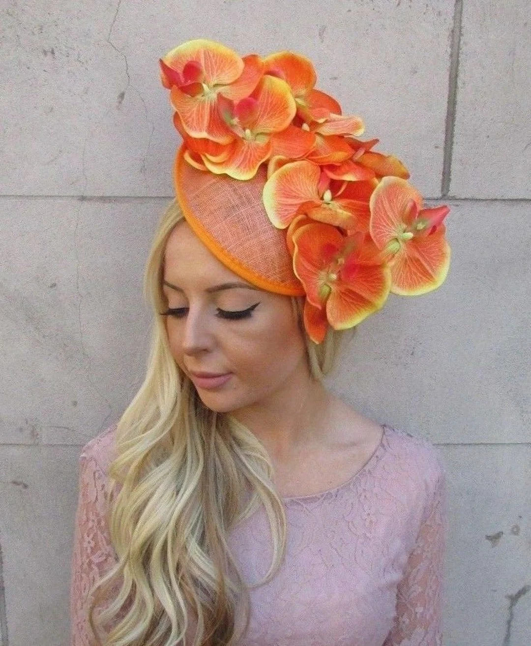 Orange Orchid Flower Saucer Disc Hat Fascinator Headband Wedding Races Hair U1b10 - Etsy | Etsy (US)