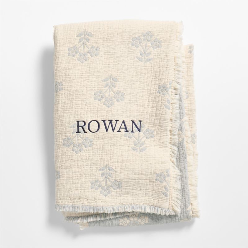 Flora Floral Matelasse Mist Blue Organic Cotton Kids Bed Blanket | Crate & Barrel