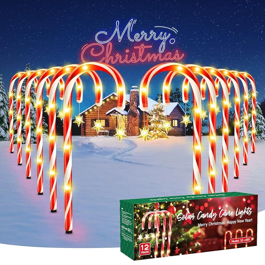 Candy Cane Lights Outdoor Christmas Decorations 12-Pack - Christmas Ornaments Pathway Markers Lights | Amazon (US)