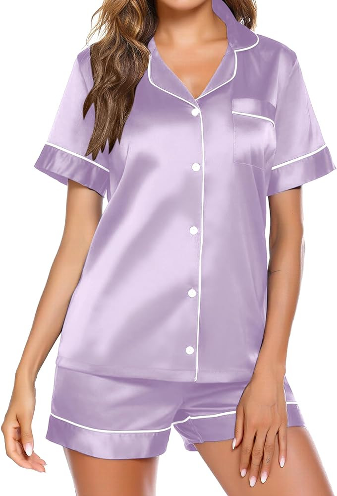 Ekouaer Pajamas for Women Set Silk Satin Pjs Button Down Sleepwear Summer Loungewear Top and Shor... | Amazon (US)