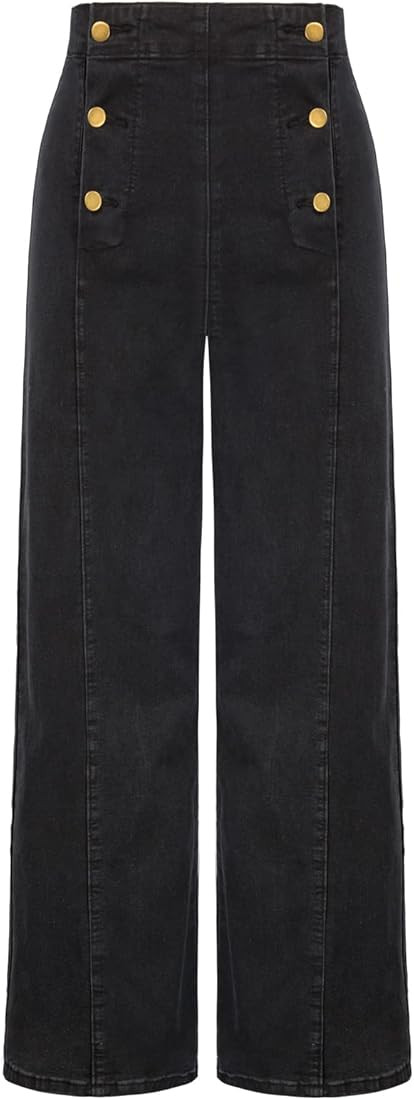 Belle Poque Women's High Waisted Wide Leg Pants Button Decorated Casual Stretchy Trousers with Po... | Amazon (US)