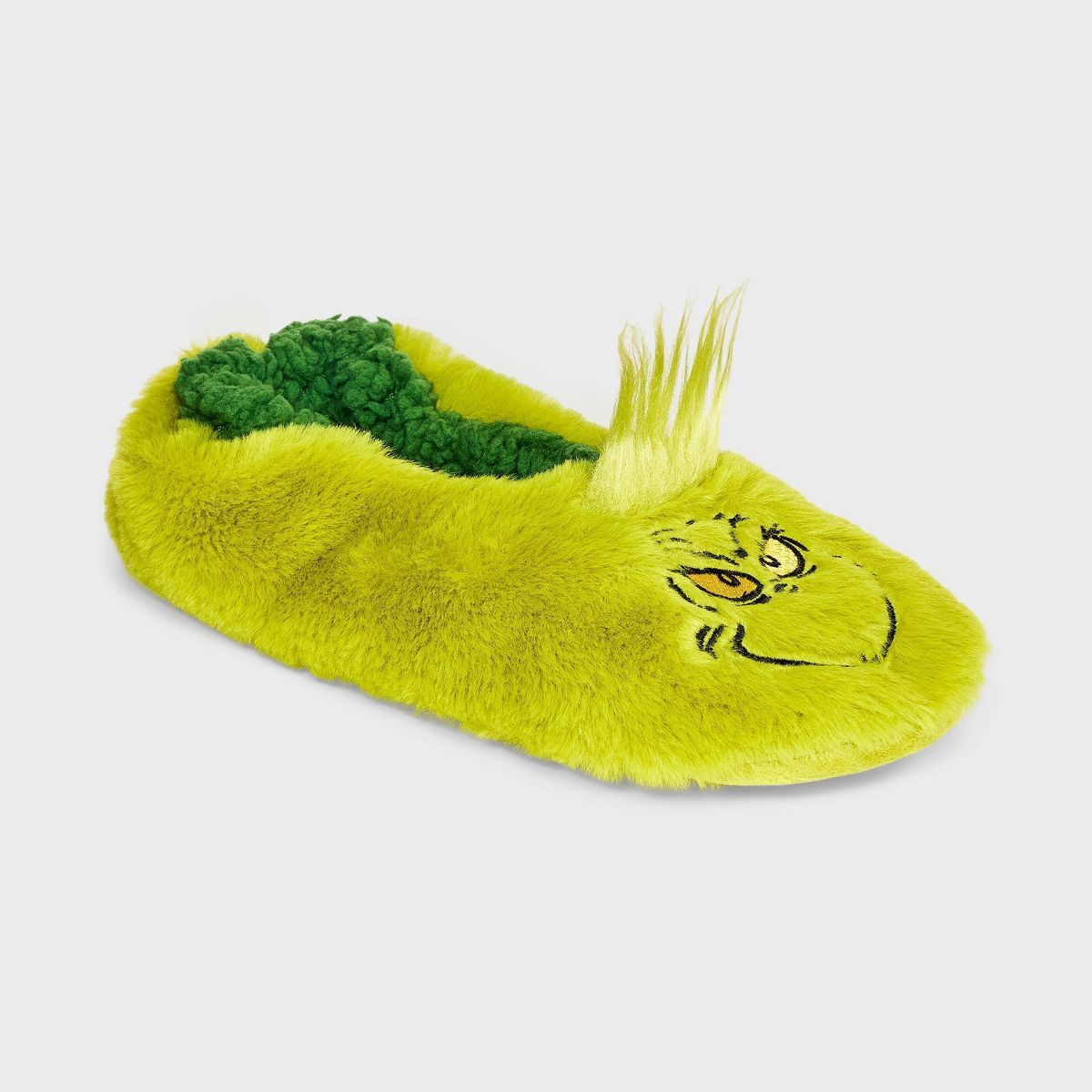 Women's Dr Seuss' The Grinch Faux Fur Slipper Socks with Grippers - Green | Target