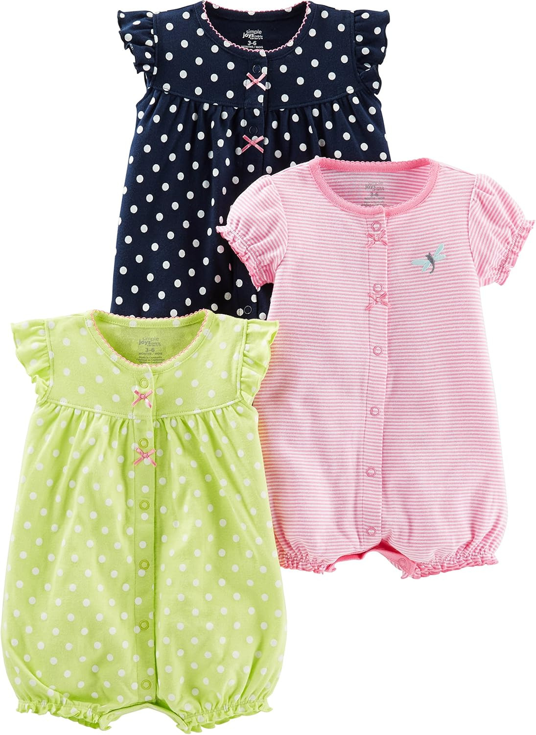 Simple Joys by Carter's Toddler and Baby Girls' Snap-up Rompers, Pack of 3 | Amazon (US)