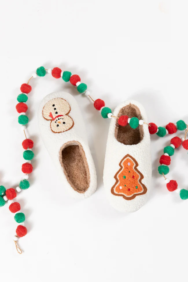Christmas Cookies Ivory Slippers | Pink Lily