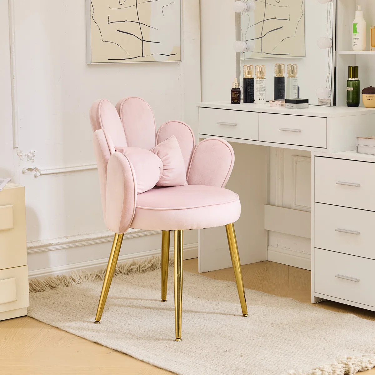 26’ Wide Gray Scalloped Petal Tufted Velvet Accent Chair With Pillows | Wayfair North America