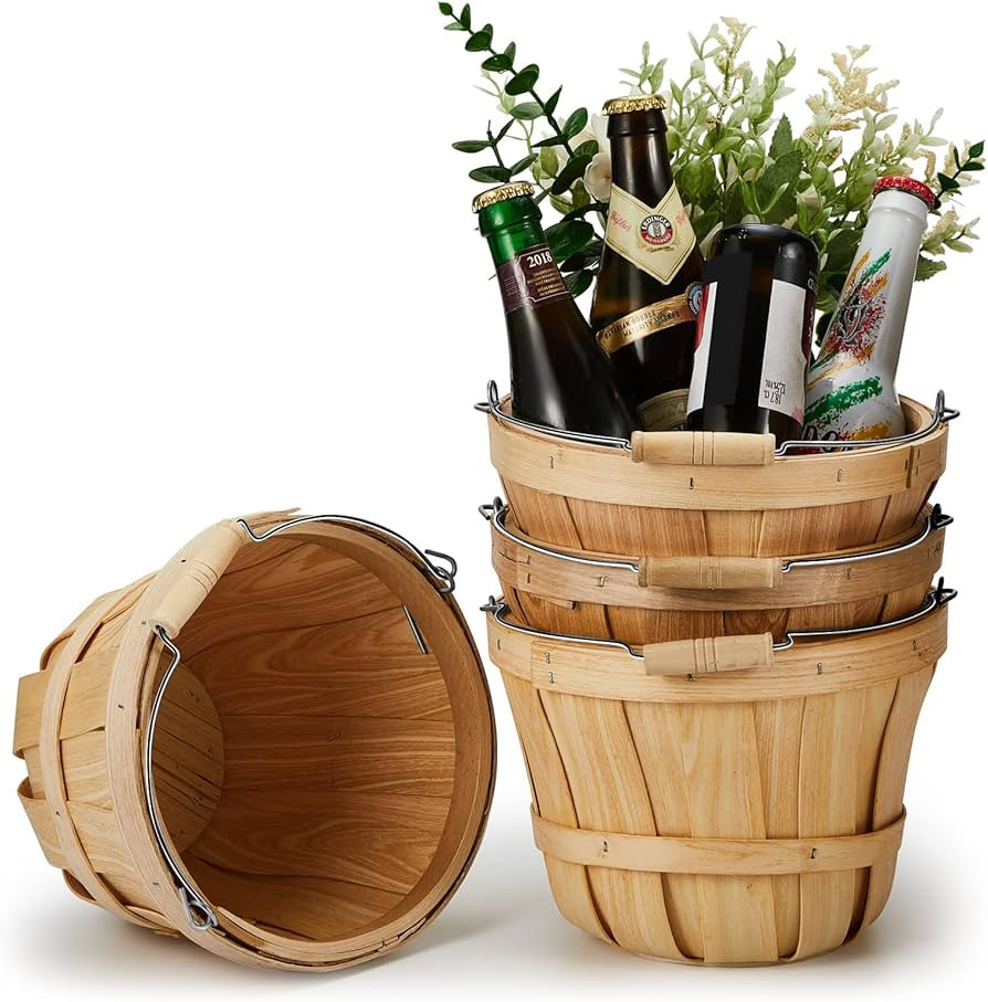 Tatuo 4 Pcs 6*8'' Round Wooden Baskets Gifts Empty Wood Baskets Fruit Buckets with Handle for Gif... | Amazon (US)