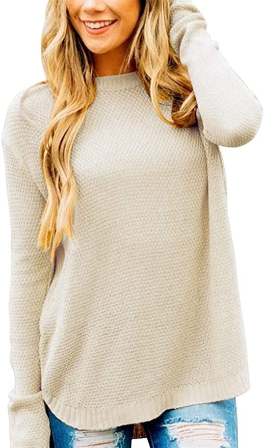 MEROKEETY Women's Long Sleeve Oversized Crew Neck Solid Color Knit Pullover Sweater Tops at Amazo... | Amazon (US)