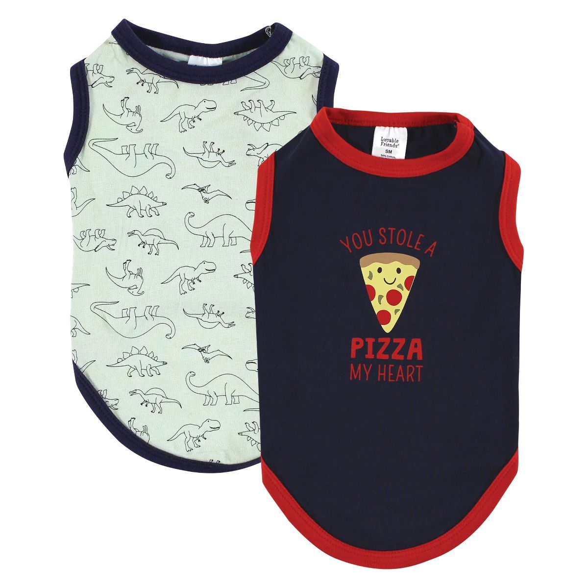 Luvable Friends Dog Pet Dog and Cats Cotton T-Shirts 2pk, Pizza Dino | Target