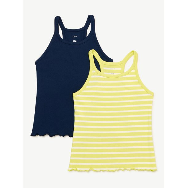 Free Assembly Girls Racerback Ribbed Tank Tops, 2-Pack, Sizes 4-18 & Plus - Walmart.com | Walmart (US)