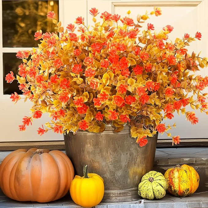 Artificial Fall Autumn Fake Outdoor Plants Flowers,12 Bundles Faux Outside Plastic Greenery Shrub... | Amazon (US)